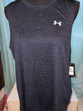 Under Armour Women's Navy Heather Tank with White Logo